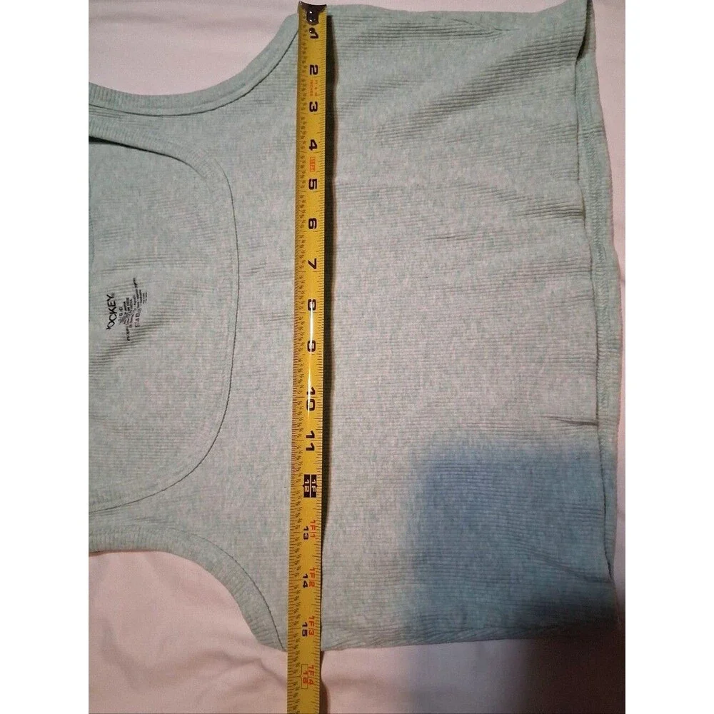 Jockey Cropped Ribbed Tank Top Heather Mint Green Square Neck Large